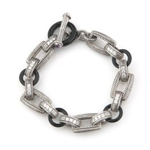 Judith Ripka Sterling Silver Onyx, Cubic Zirconia, Amethyst Chunky Link Bracelet - £387.12 GBP