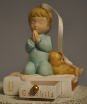 Hallmark - Godchild - Praying Boy, Teddy on Book - Working Drawer - Porcelain - $11.28