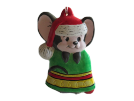 Vintage Alberta&#39;s Ceramic Mouse On Bell Climbing Holiday Christmas Ornam... - $9.43