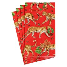 Caspari Christmas Leopards Paper Guest Towel Napkins in Red - Four Packs of 15 - $32.30