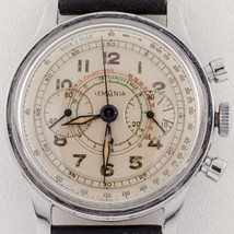 Lemania Acier Inoxydable 15TL Montre Chronographe Tachymètre 1940s Cuir ... - $12,786.19