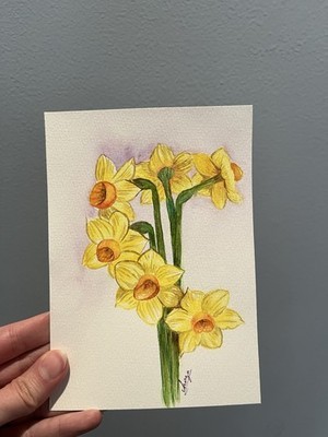 Original Watercolor Painting Of March Birth Month Flower, A Yellow Jonquil Item image 3