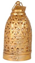 Fair Trade Antique Gold Finish Cutwork Moroccan Lantern 12x12x23cm - £32.72 GBP