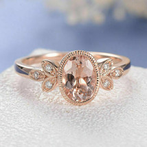 Oval Cut Morganite Engagement Diamond Ring Antique Art Deco 14K Rose Gold Finish - £79.12 GBP