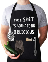 Funny Apron for Men, Chef Bib Apron with 2 Pockets Fathers Day Gift Black - £15.65 GBP