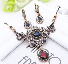 Vintage Women Flower Jewelry Sets Earring Necklace Turkish Resin Drop Pendant Ho - £9.68 GBP