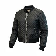 MICHAEL KORS Size Large Black Studded Womens Moto Diamond Quilted Bomber... - $64.60