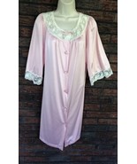 Vintage Pink Robe Medium Nylon Button Front Lace Detail Duster Pajamas G... - £13.36 GBP