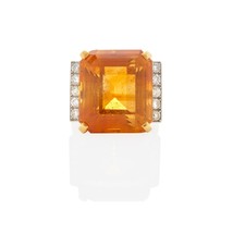 14k Two Tone Gold Citrine Cocktail Ring with Diamond Accents Size 6.5 - $3,564.00