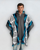 Alpaca Poncho with Hood blue/gray | Soft Wool | Native Design | Handcrafted - $69.90