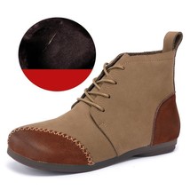 Genuine Leather Winter Boots Women Shoes Lace-up Round Toe Plush Warm Flat With  - £100.46 GBP