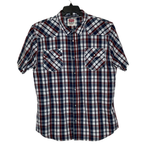 Levi&#39;s Pearl Snap Western Shirt Size XXL Blue Burgundy White Plaid Mens Cowboy - $25.90