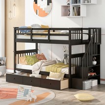 Stairway Twin-Over-Twin Bunk Bed with Three Drawers for Bedroom, Dorm - ... - £544.65 GBP
