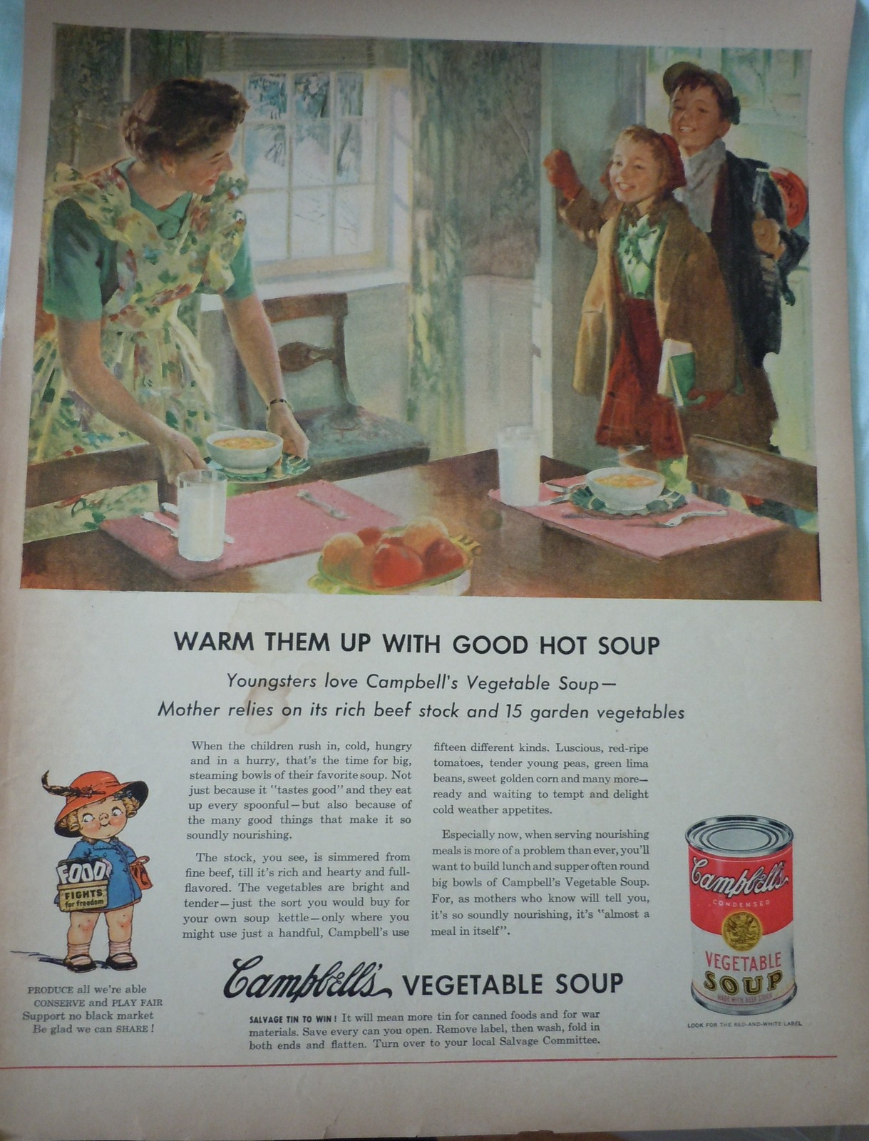 Campbell’s Vegetable Soup Food Fights For Freedom WWII Advertising Print Ad Art  - $8.99
