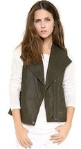 Vince Paper Leather Vest Jacket Dark GREY/MILITARY Green Assymetric Sz Lnwt! - £163.54 GBP