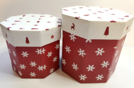 Stackable Xmas Holiday Boxes Red White Octagon Shape Medium 5.5&quot; Tall n ... - $111.12 MXN