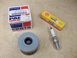 PU Oil Filter &amp; NGK DR8ESL Spark Plug For The 1985-1986 Honda ATC 350X A... - £7.88 GBP