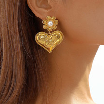 Pearl &amp; 18K Gold-Plated Floral Heart Drop Earrings - £7.23 GBP