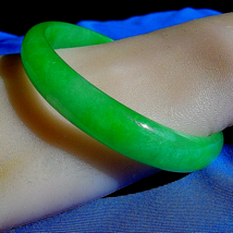 Earth mined Jade Deco Antique Bangle Old Green color semi translucent Br... - $27,719.01