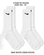 NEW TWO PAIR NIKE CREW SOCKS WHITE KIDS YOUTH 10C-3Y - £14.09 GBP