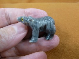Y-BEA-10) little gray tan Bear cub carving stone SOAPSTONE PERU I love b... - $8.59