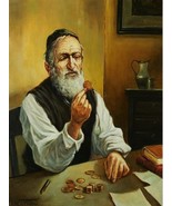 JEWISH MAN COUNTING COINS - FRAMED PICTURE ( good luck charm ) 4x6 - $13.02 CAD