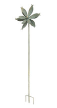 Verdigris Bronze Finish Metal Art Dual Flower Wind Spinner Garden Stake - $51.46