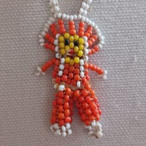Necklace Vtg Native America Seed Bead Cheif Kachina Doll Orange White Yellow 30” - £14.62 GBP