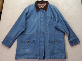 Denim &amp; Co. Jacket Womens Large Blue Denim Lined Cotton Corduroy Collar Full Zip - £25.78 GBP