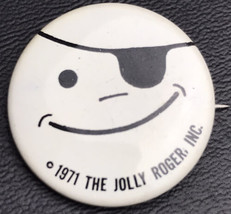 1971 The Jolly Roger Pin Back Button Ice Cream Advertising Happy Pirate Badge - £7.95 GBP