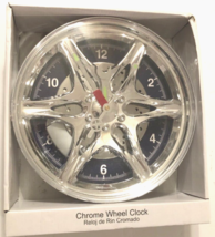 Chrome Wheel Clock Wall Room Hot Rod Garage Shop Quartz 10.6&quot; X 10.6&quot; X 3.2&quot; New - £27.09 GBP