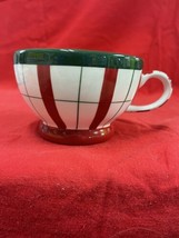 Mesa International Painted White, Red Green Plaid Design Mug Large 5&quot; Diameter - £3.95 GBP