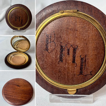 Vtg Wood Compact Made In USA Mirrored Powder Box BML Monogrammed W/Scree... - £39.38 GBP