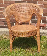 Vintage Bohemian Round Woven Rattan Wicker Barrel Tub Chair Natural Brown Tiki - £237.40 GBP