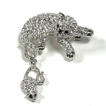 Vintage Pave Rhinestone Kitty Cat Figural Brooch Pin Dangle Mouse 1.3&quot; X 1.9&quot; - £13.91 GBP