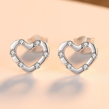 Heart-Shaped Earrings South Korea S925 Silver Stud Earrings Women&#39;s Diamond-Embe - £12.05 GBP