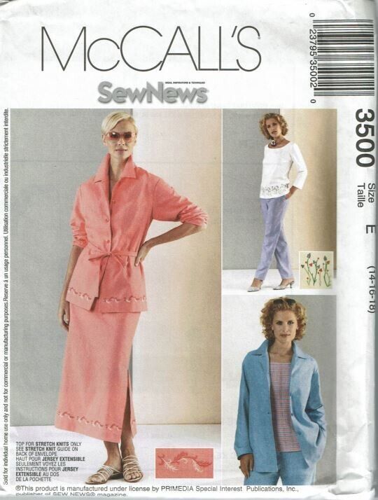 McCalls Sewing Pattern 3500 Shirt Jacket Top Pants Skirt Misses Size 14-18 - $9.74