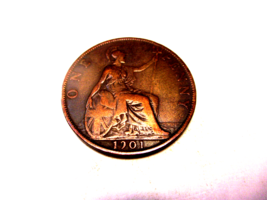1901 Great Britain One Penny Queen Victoria Large Cent England bronze coin - $6.88