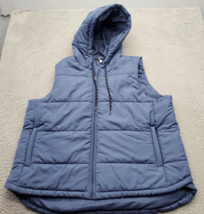 Zella Down Puffer Vest Womens 2XL Blue Sleeveless Hooded Drawstring Full... - £21.22 GBP