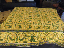 Japanese Import Royal Blue, Gold &amp; Green Peacock Print Small Tablecloth Fabric - £30.78 GBP
