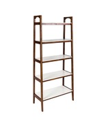 Mid-Century Design 5-Shelf Bookcase | Off-White MDF &amp; Pecan Wood - $8,983.62 MXN