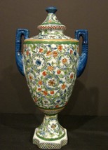 Blue Green  Crown 1897 UW Porcelain China Gilded Floral Urn&amp; Btm Plate - £79.83 GBP