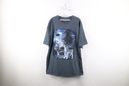 Vintage 90s Streetwear Mens XL Nature Wolf Mountains Short Sleeve T-Shirt Gray - £27.55 GBP