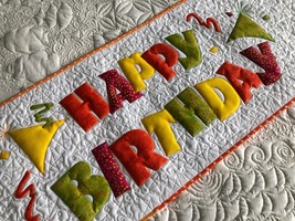 Quilted Happy Birthday table runner, Bed topper, Colored tablecloth, Holiday mat - £85.97 GBP