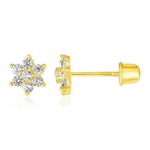 14k Yellow Gold Simple Cute Flower Childrens Pierced Screw Back Earrings - £58.55 GBP