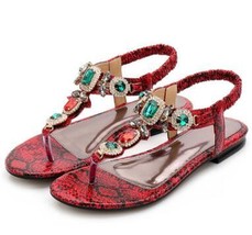 Bohemian Sandals Summer Diamond String Pearl National Flat Sole Sandals Pinched  - £63.82 GBP