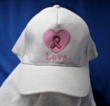 White Love Breast Cancer Awareness Ribbon Heart Baseball Hat Cap Adjustable - £3.97 GBP
