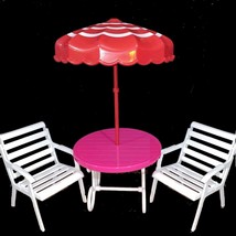 Patio Table Chair Umbrella Elf Fashion Doll Size Dollhouse Furniture Cake Topper - £9.93 GBP