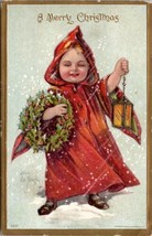 A/S John De Yonghe Christmas Child Red Robe Wreath Julius Bien  Postcard Y6 - £8.62 GBP