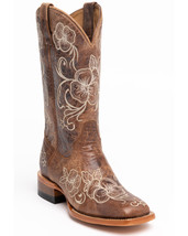 Shyanne Women&#39;s Lasy Floral Embroidered Broad Square Toe Western Boots - £133.89 GBP